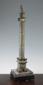 A 19th century French bronze model of Trajans Column, on a square black marble base, 24in.