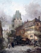 Alfred Montague (1832-1883)pair of oils on canvas,French street scenes,signed,18 x 14in.