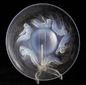 A Lalique Ondines opalescent glass dish, decorated with mermaids, moulded mark R. Lalique, 10.75in.