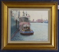 Terence Storey (1923-)oil on board,Tug boat in Falmouth harbour,signed,9 x 11.25 ins.