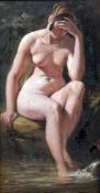 Attributed to William Etty (1787-1849)oil on board,Nude beside a spring,4.25 x 6.75in.