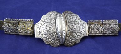 An early 20th century Russian 84 zolotnik silver belt with buckle, with square links with single