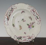 A Chelsea red anchor plate, c.1756, decorated with flowers and fantastic birds, 9.5in.