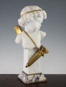 A Dominique Alonzo marble and gilt bronze bust of a winged cherub, with a quiver of arrows on a