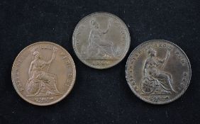 Two Victorian copper pennies; 1841, uncirculated and 1854, near EF and a Victoria bronze 1860