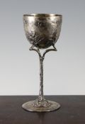 A Hans Peter silver plated Art Nouveau goblet, the circular bowl with naturalistic bark column and