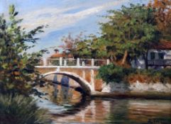 Umberto Zini (1878-1964)two oils on board,Venetian canal scene and Rustic bridge,signed,largest 14 x