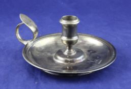 A George II silver chamberstick, of plain circular form, with engraved armorial, John Stone?,