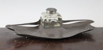 An Art Nouveau Orivit pewter inkwell, stamped marks 2354 to base, 13in.