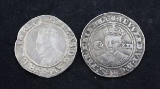 An Edward VI silver shilling 1551-3 and an Elizabeth I groat, 1559-60, both fine