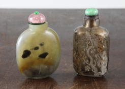 A Chinese shadow agate snuff bottle, of rounded flattened form, approx. 2.5in. and a Chinese smoky