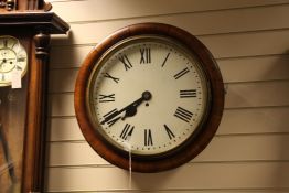 A Victorian mahogany wall timepiece, with painted Roman dial and single fusee movement, 21in.