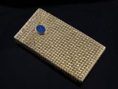 A continental 18ct "woven" gold and black opal set cigarette case, of rectangular form, with oval