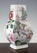 A Chinese famille rose `hu` vase, 19th century, painted with scenes of warriors on horseback,