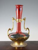 An Art Nouveau Osiris Frederich Adler gilt pewter and Zsolnay pottery two handled vase, stamped