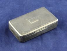 A George III engine turned silver snuff box, of rectangular form, John Reily, London, 1816, 2.75in.