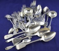 A quantity of mainly 19th century silver Old English and fiddle pattern flatware, with engraved