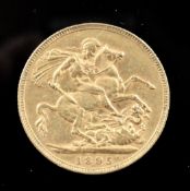 A Victorian 1895 gold sovereign.
