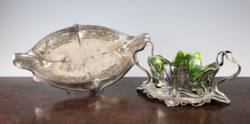 A WMF Art Nouveau green glass and silvered pewter butterfly centrepiece, together with a Orivit gilt