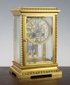An early 20th century ormolu four glass mantel clock, with enamelled arabic dial, Vincenti