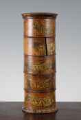 A 19th century circular five tier spice tower, with transfer printed labels