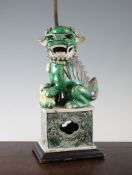 A Chinese famille verte glazed biscuit porcelain group of a Buddhist lion and cub, 19th century,