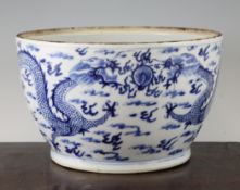 A Chinese blue and white deep bowl, Kangxi six character mark and of the period (1662-1722), 9.6in.;