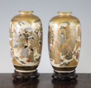 A pair of Japanese Satsuma pottery ovoid vases, Meiji period, each decorated with rakan and