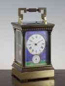 A French gilt brass hour repeating carriage clock, with enamelled dial and L`Epee movement, 6.75in.