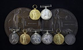 A WWI family group of medals comprising BWM and Victory to Leon and Charles Eyles, both with death