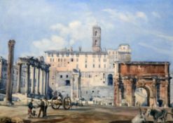 Alessandro Ciccaselli (1810-1874)pair of watercolours,The Pantheon and The Forum, Rome,9 x 12.5in.