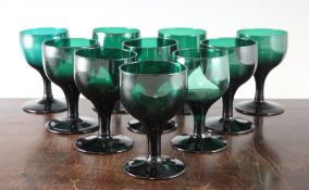 A set of ten George III Bristol green drinking glasses, early 19th century, 4.25in.