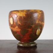 A Daum cameo glass vase, the body etched with oak leaves and applied with glass `jewels`, a beetle