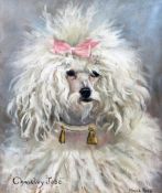 Monica Gray (fl.1898-1919)oil on wooden panel,Portrait of a White Poodle `Chaseley Jose`,signed,8