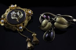 A William IV filigree gold, rock crystal and split pearl set mourning brooch, of lozenge form,