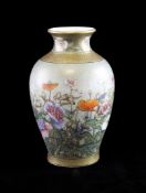 A fine and rare Satsuma pottery small vase, by Kinkozan, Meiji period, of ovoid form, exquisitely