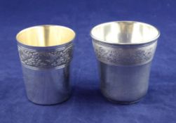 A late 19th/early 20th century French 950 standard silver tumbler, by Emile Puiforcat, with engraved