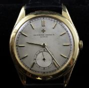 A gentleman`s early 1950`s 18ct gold Vacheron & Constantin manual wind wrist watch, with baton