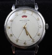 A gentleman`s early 1950`s? stainless steel Jaeger Le Coultre automatic wrist watch with power