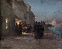 William Kay Blacklock (1872-1922)oil on wooden panel,Venetian night scene,signed,9.5 x 12in.