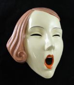 A Royal Dux Art Deco `Screamer` wall mask, with auburn hair, impressed Czechoslovakia mark, other
