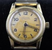 A gentleman`s 1940`s gold plated Oyster Centregraph manual wind wrist watch, with Arabic and baton