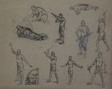 Edward Borein (American, 1872-1945)ink and pencil on brown paper,Studies of native Americans and a