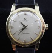 A gentleman`s 1950`s 14ct gold filled Omega Seamaster automatic wrist watch, with baton and