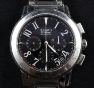 A gentleman`s 2008 stainless steel Zenith El Primero Automatic wrist watch, the black Arabic dial