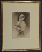 Edgar Chahine (1874-1947)dry point etching,`Gigolette` (T.399), 1924, on Japan applique,signed in