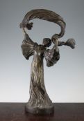 After Agathon Leonard. An Art Nouveau bronze female figure `The Scarf Dancer`, unsigned, 18.5in.