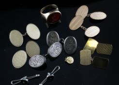 Three pairs of 9ct gold cufflinks, two other pairs of cufflinks including silver, a 9ct gold and