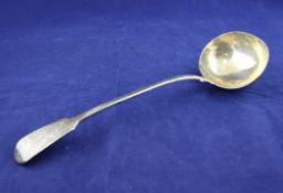 A William IV silver fiddle pattern soup ladle, William Theobalds, London, 1836, 12.75in, 8 oz.