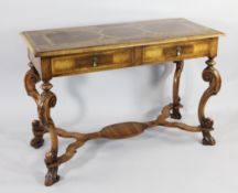 A Waring & Gillows William and Mary style walnut side table, with scrolling marquetry inlay,